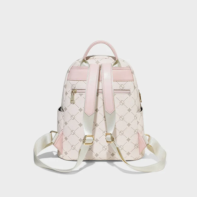 VINEY Synthetic Leather Backpack Large Size Women's Pink-4