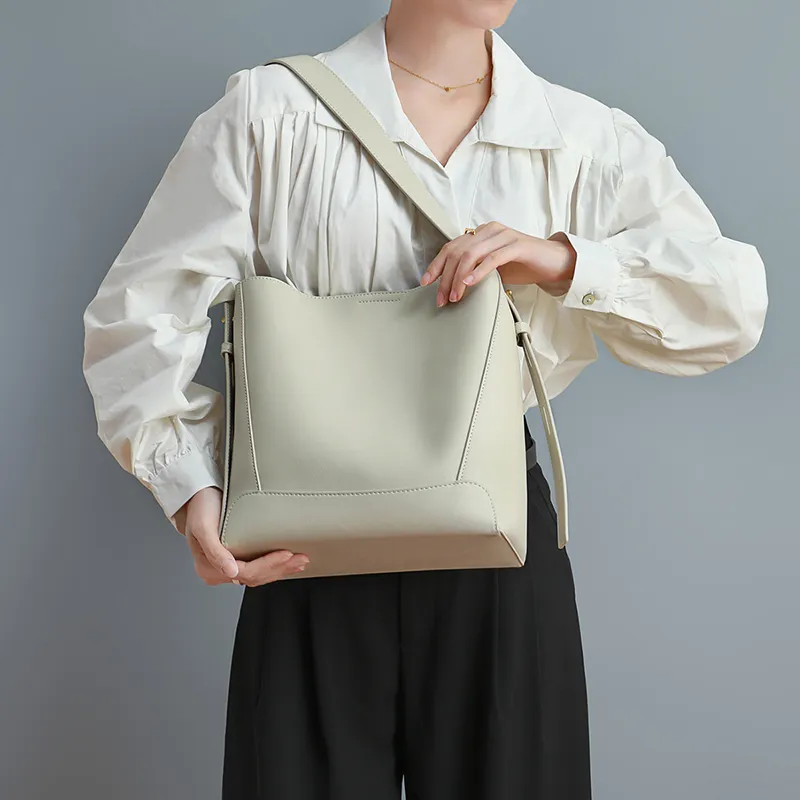 VINEY Cow Leather Shoulder Bag, Crossbody Bag, Bucket Bag Large Size Women's Cocoa Brown-11