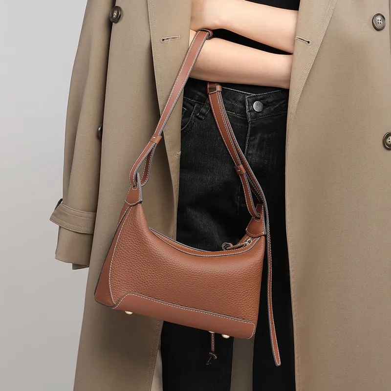 VINEY Cow Leather Shoulder Bag, Crossbody Bag, Tote Bag Regular Women's Dark Brown-2