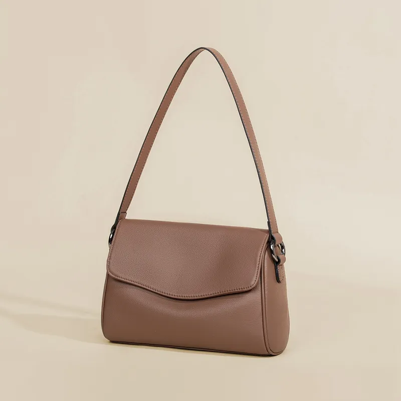 VINEY Cow Leather Shoulder Bag Crossbody Bag Medium Size Women's Chocolate-3