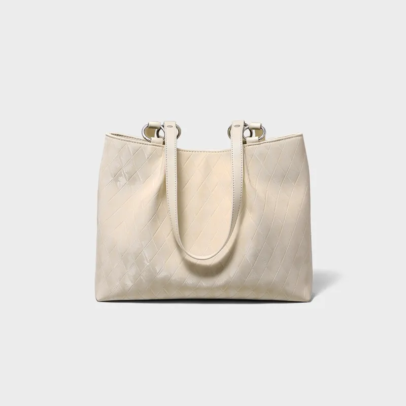 VINEY Cow Leather Tote Bag Shoulder Bag Large Size Women's Ecru-5