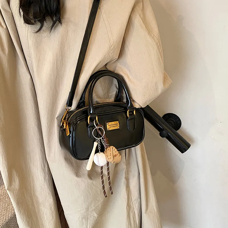 VINEY Synthetic Leather Handbag Shoulder Bag Crossbody Bag Bowling Bag Regular Women's Black-3