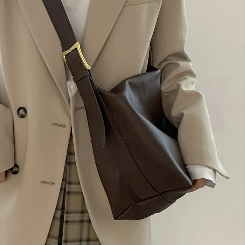 VINEY Cow Leather Shoulder Bag Crossbody Bag Tote Bag Shopping Bag Large Size Women's Coffee-1