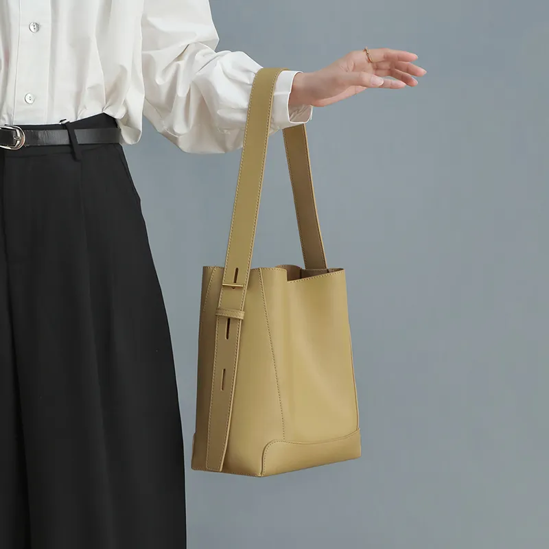 VINEY Cow Leather Shoulder Bag, Crossbody Bag, Bucket Bag Large Size Women's Cocoa Brown-8