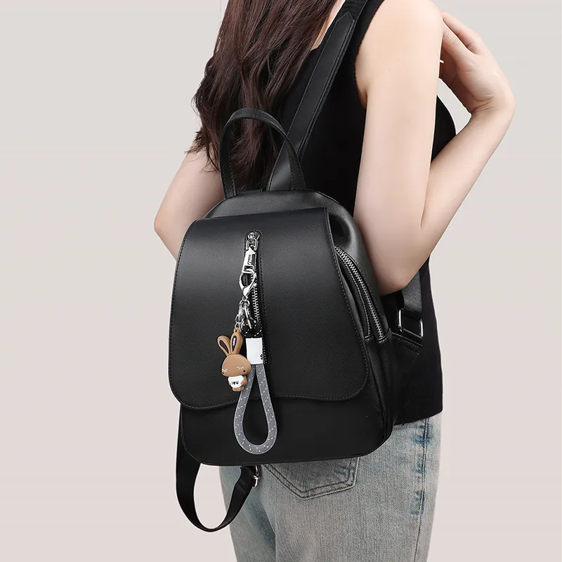 VINEY Cow Leather Backpack Regular Women's Black-1