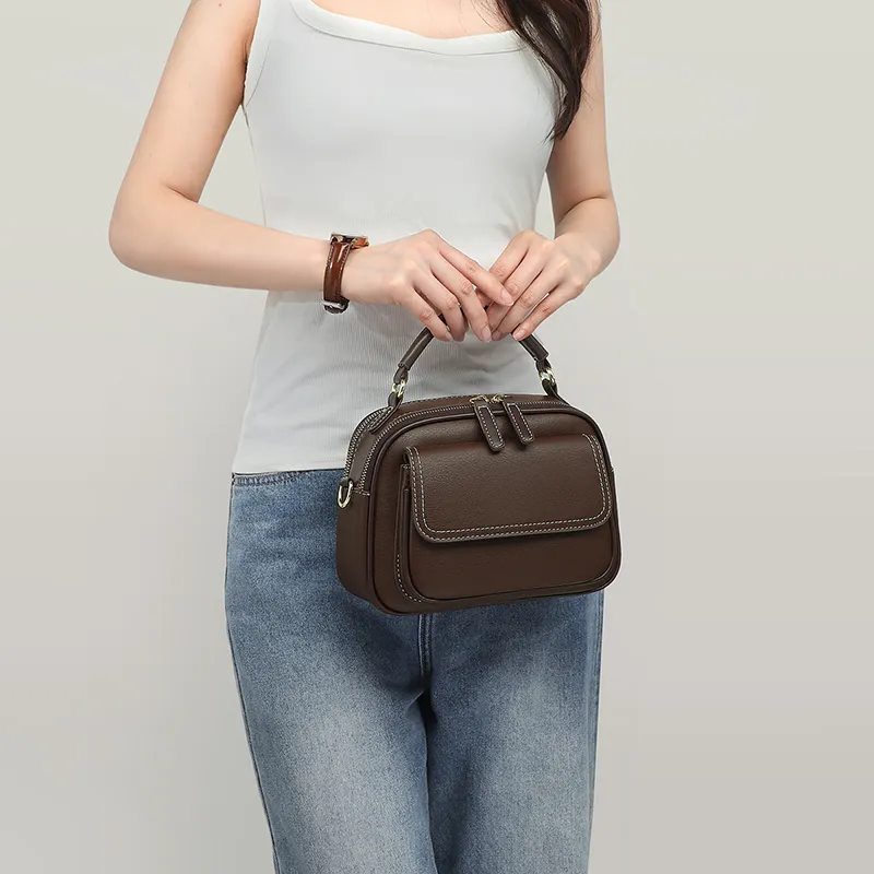 VINEY Synthetic Leather Shoulder Bag, Crossbody Bag Regular Women's Brown-2