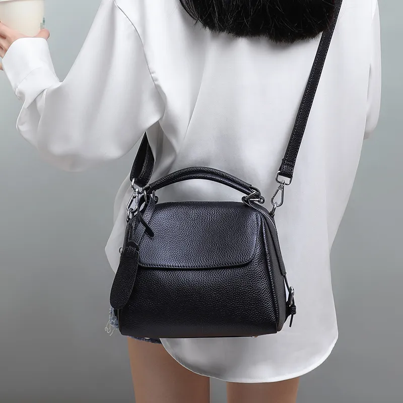 VINEY Cow Leather Shoulder Bag Crossbody Bag Handbags Small Size Women's Black-4