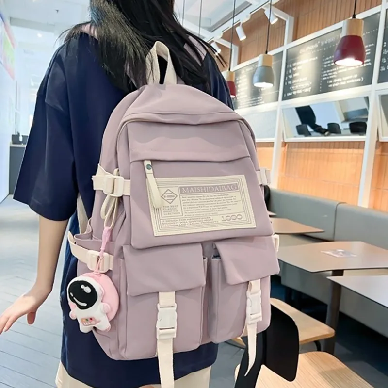 VINEY Nylon Fabric Backpack Laptop Bag Large Size Women's White-10