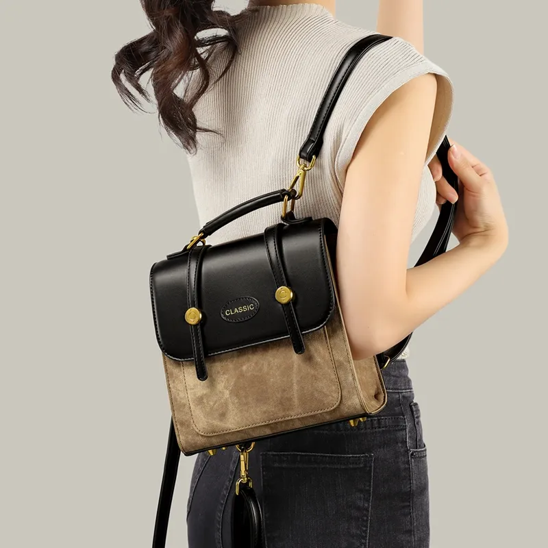 VINEY Synthetic Leather Shoulder Bag Crossbody Bag Backpack Regular Women's Khaki & Black-2