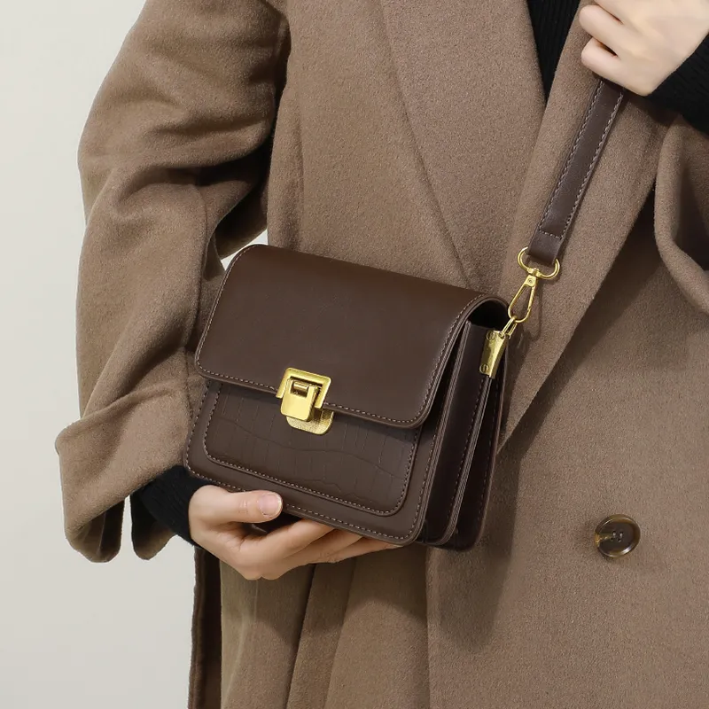 VINEY Cow Leather Underarm Small Square Bag Shoulder Bag Trumpets Women's Coffee-3