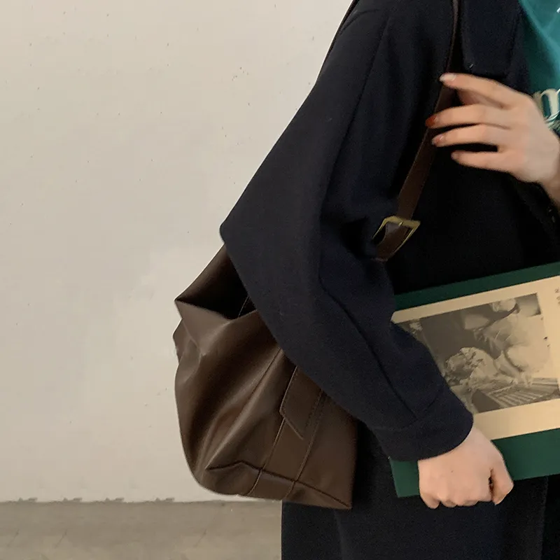 VINEY Cow Leather Shoulder Bag Crossbody Bag Tote Bag Shopping Bag Large Size Women's Coffee-2