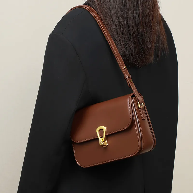 VINEY Cow Leather Underarm Small Square Bag Shoulder Bag Trumpets Women's Coffee-7