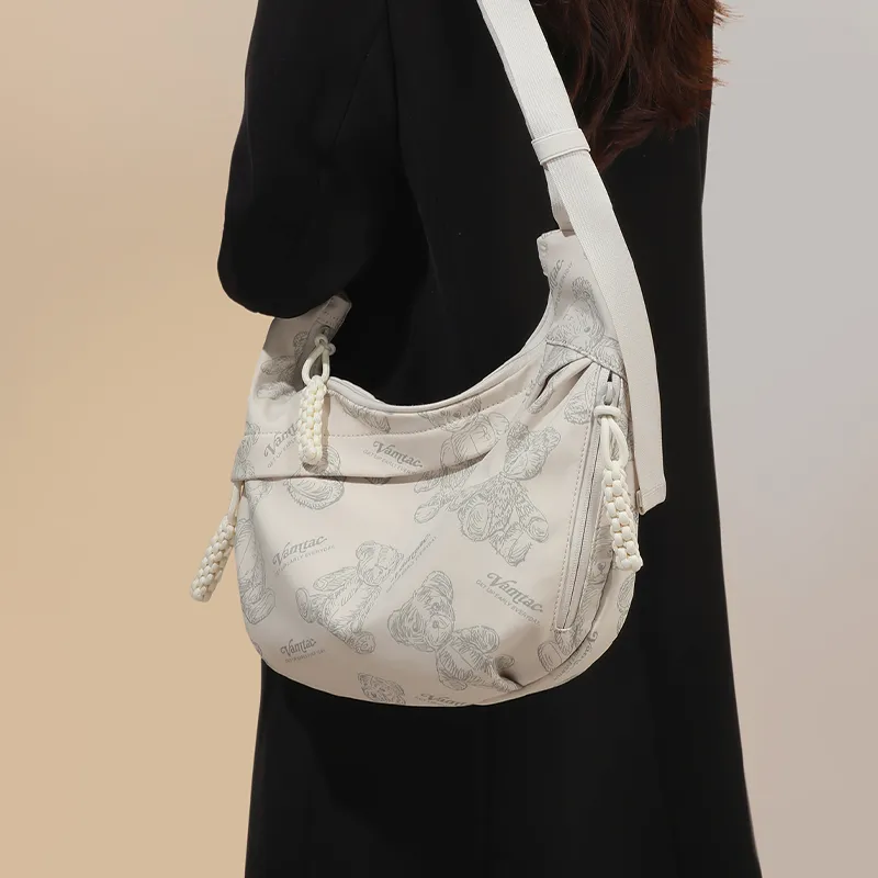 VINEY Fabric Shoulder Bag, Crossbody Bag Regular Women's Ecru-3