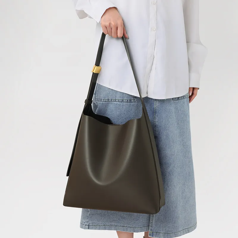 VINEY Cow Leather Shoulder Bag, Crossbody Bag, Shoulder Bag Large Size Women's Dark Moss Green-4