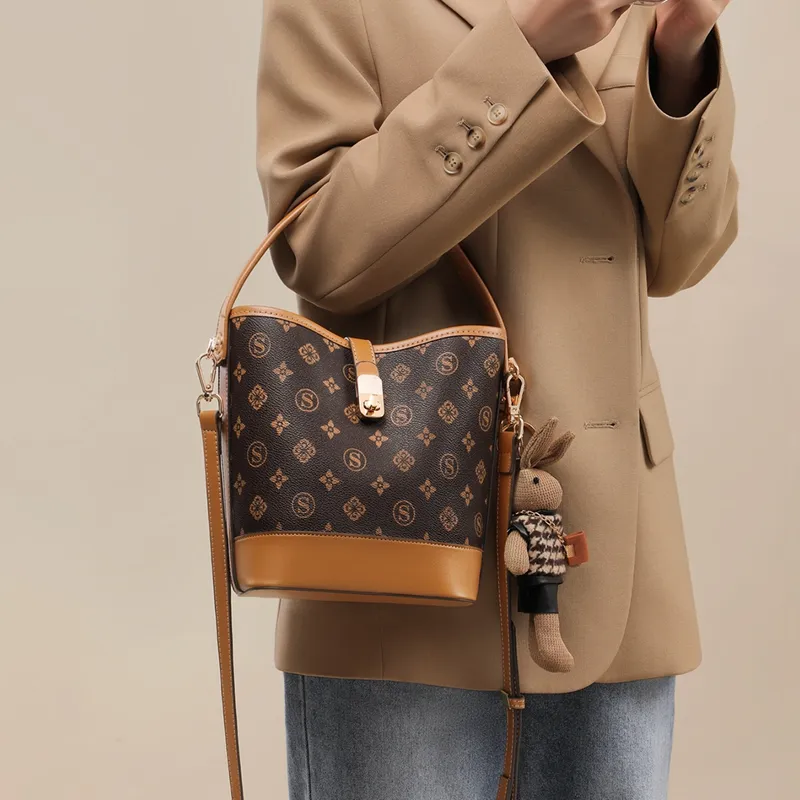 VINEY Synthetic Leather Handbag, Shoulder Bag, Crossbody Bag, Bucket Bag Regular Women's Coffee-3