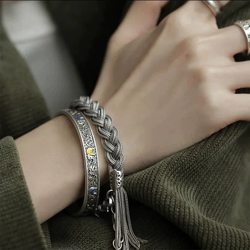 Ascending 999 Fine Silver Bangles Women's-5
