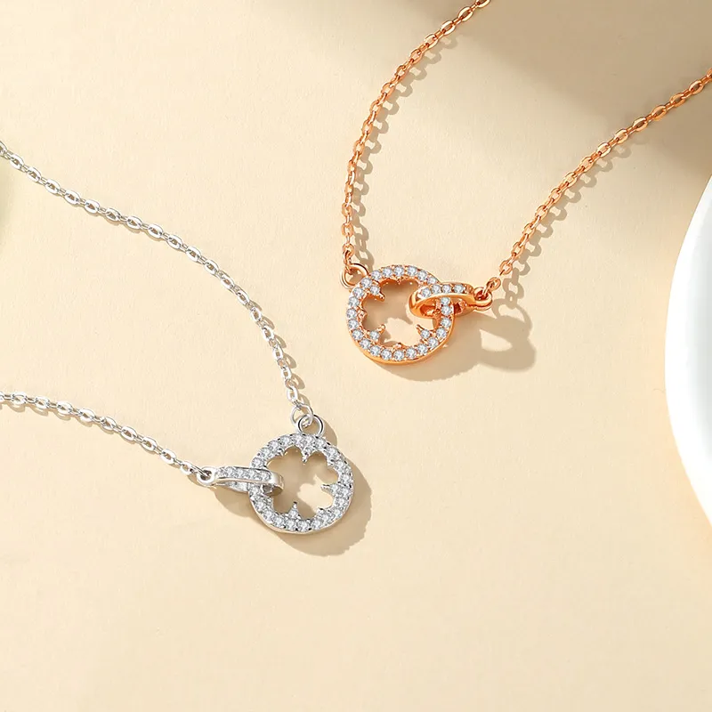 Ascending S999 Fine Silver, Synthetic Cubic Zirconia Necklaces Women's Silver White/Rose Gold-9