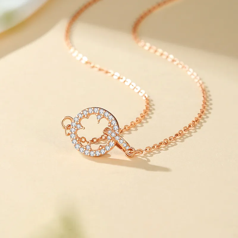 Ascending S999 Fine Silver, Synthetic Cubic Zirconia Necklaces Women's Silver White/Rose Gold-8