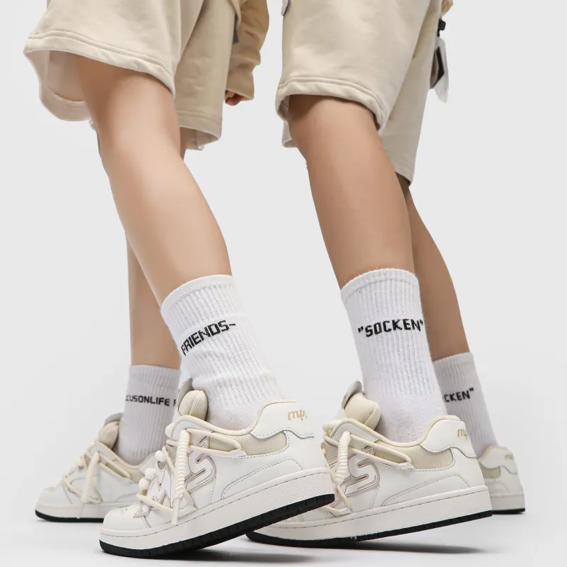 MR.PESIN Low Top Skateboard Shoes Unisex White Apricot-5