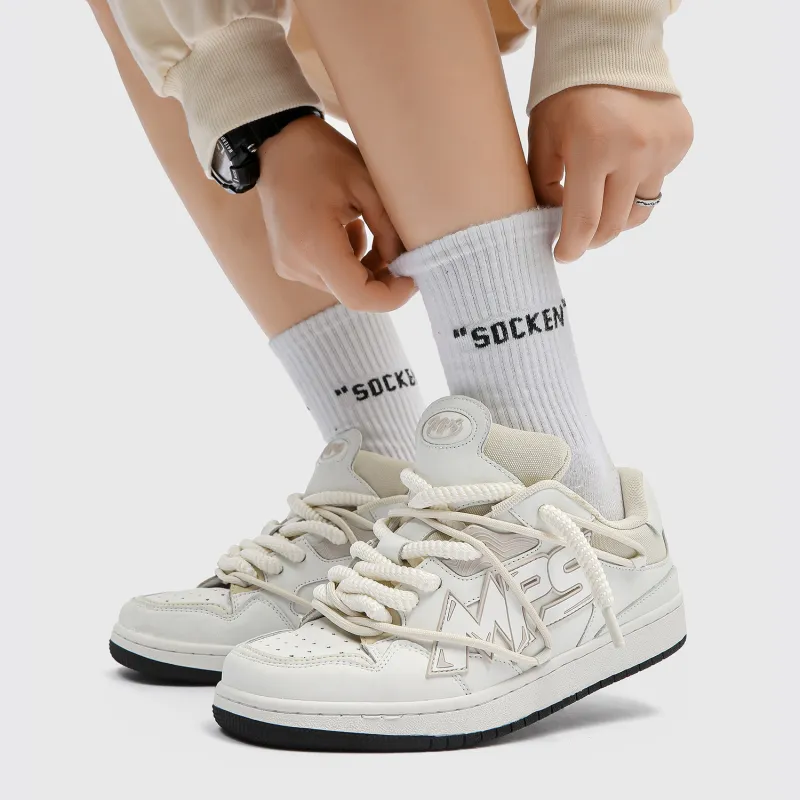 MR.PESIN Low Top Skateboard Shoes Unisex White Apricot-4