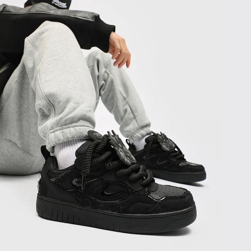 MR.PESIN Hip Hop Rabbit Collection Coverage Anti Slip And Wear Resistant Low Top Skateboard Shoes Unisex All Black-6
