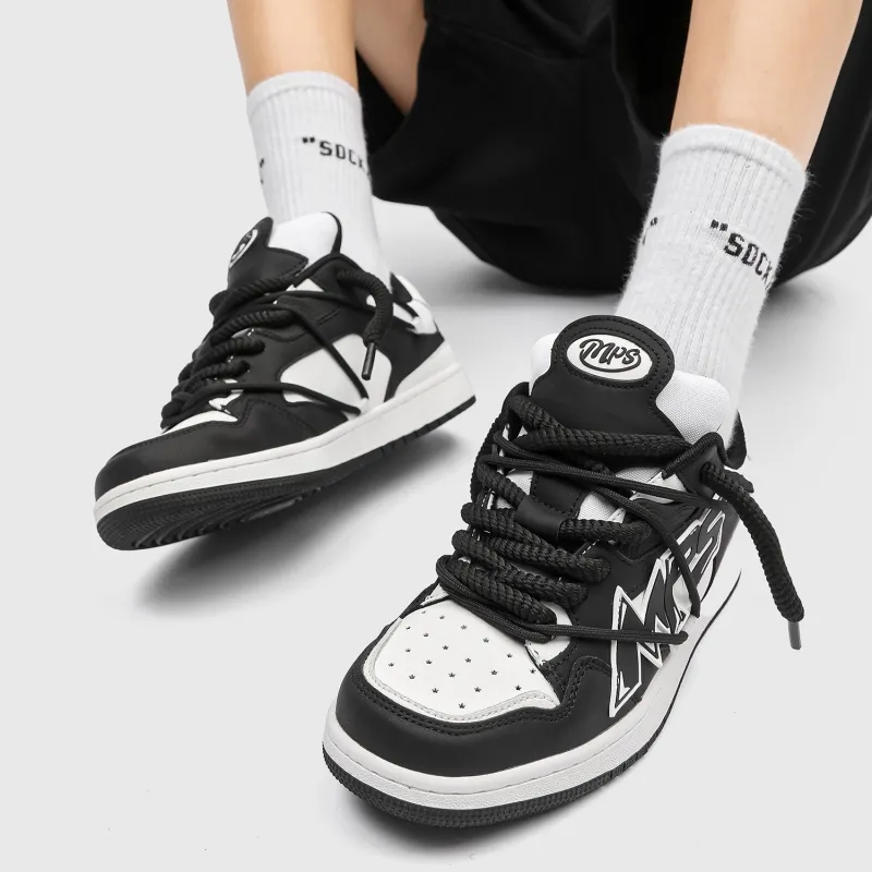 MR.PESIN Low Top Skateboard Shoes Unisex Black White-7