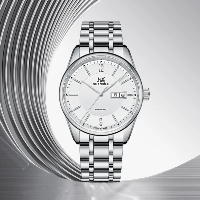 SHANGHAI National Collection Automatic Mechanical Movement Steel Strap Watch Men's Watches White Dial-6