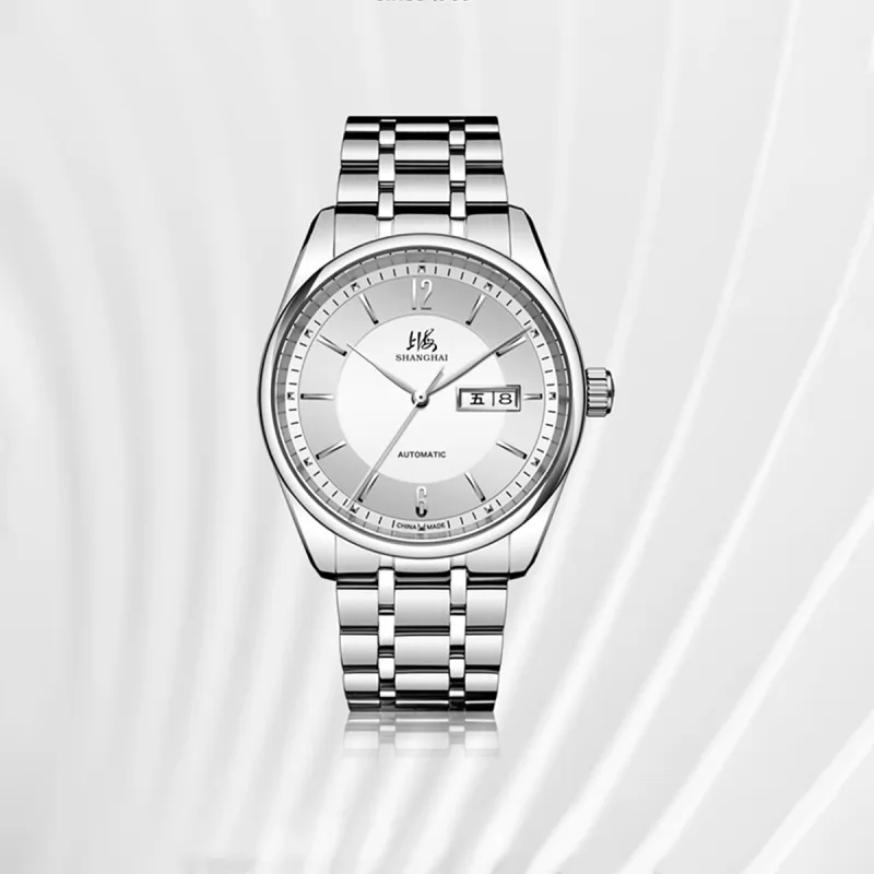 SHANGHAI National Collection Automatic Mechanical Movement Steel Strap Watch Men's Watches White Dial-5