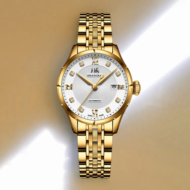 SHANGHAI National Automatic Mechanical Movement Steel Strap Watch Unisex White Dial-23