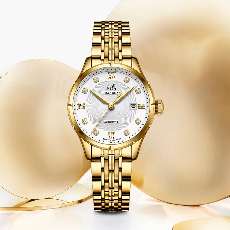 SHANGHAI National Automatic Mechanical Movement Steel Strap Watch Unisex White Dial-22