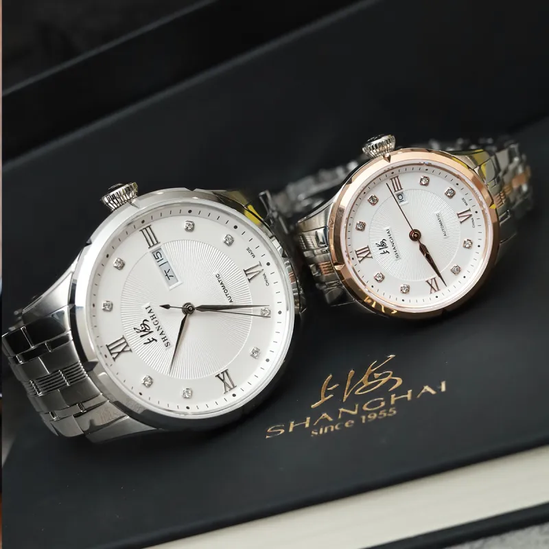 SHANGHAI National Automatic Mechanical Movement Steel Strap Watch Unisex White Dial-47