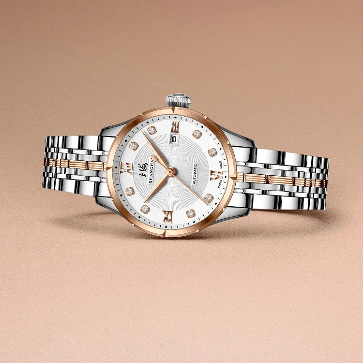 SHANGHAI National Automatic Mechanical Movement Steel Strap Watch Unisex White Dial-8
