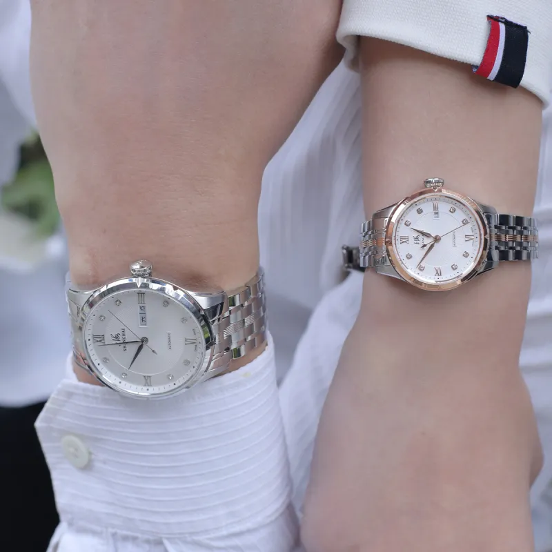 SHANGHAI National Automatic Mechanical Movement Steel Strap Watch Unisex White Dial-13