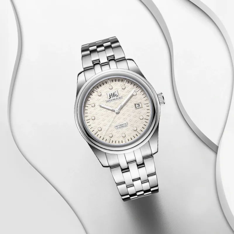 SHANGHAI National Collection Automatic Mechanical Movement Steel Strap Watch Men's Watches White Dial 943 5-4