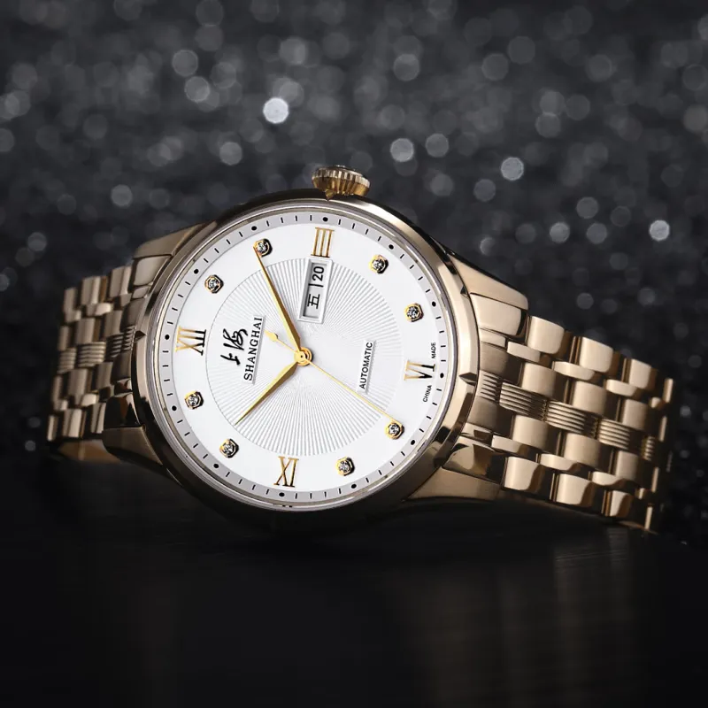 SHANGHAI National Automatic Mechanical Movement Steel Strap Watch Unisex White Dial-38