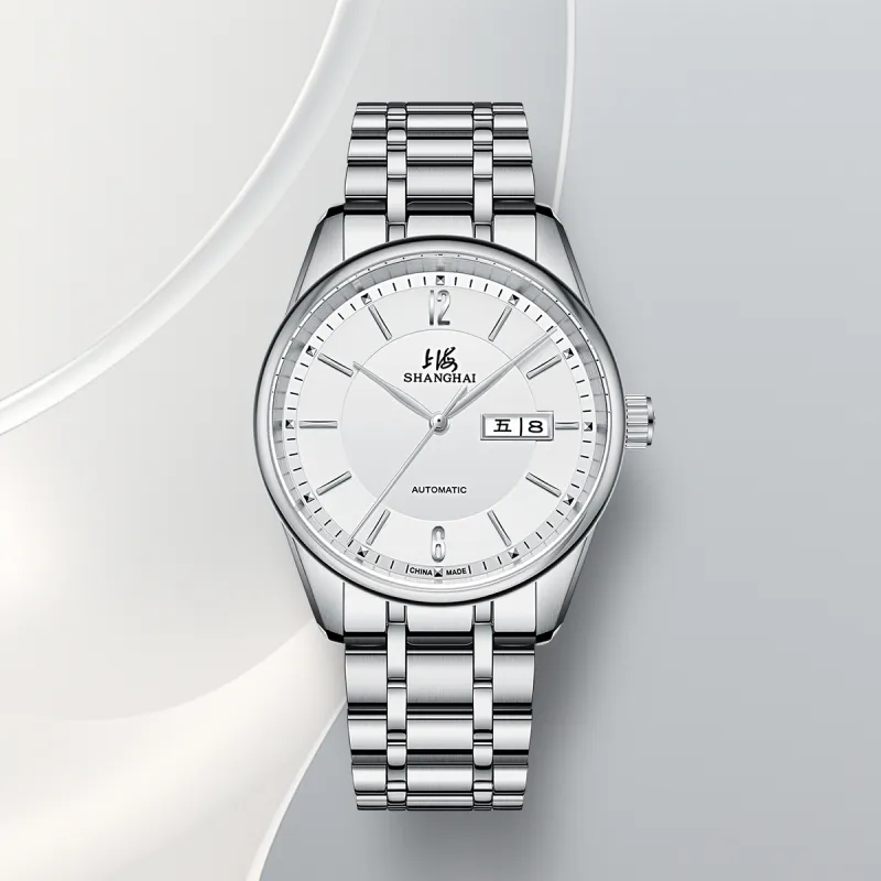 SHANGHAI National Collection Automatic Mechanical Movement Steel Strap Watch Men's Watches White Dial-7