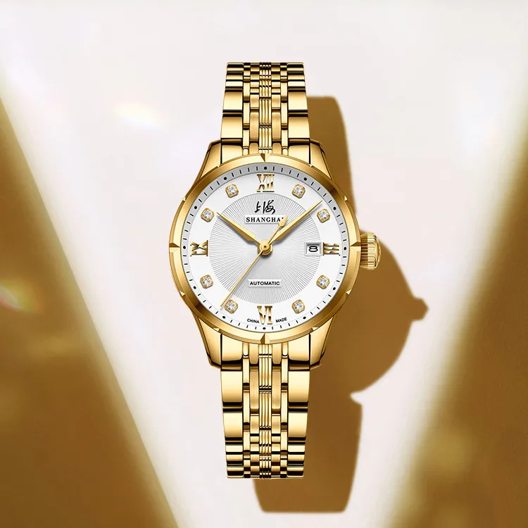 SHANGHAI National Automatic Mechanical Movement Steel Strap Watch Unisex White Dial-20