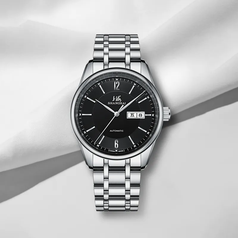 SHANGHAI National Collection Automatic Mechanical Movement Steel Strap Watch Men's Watches White Dial-13
