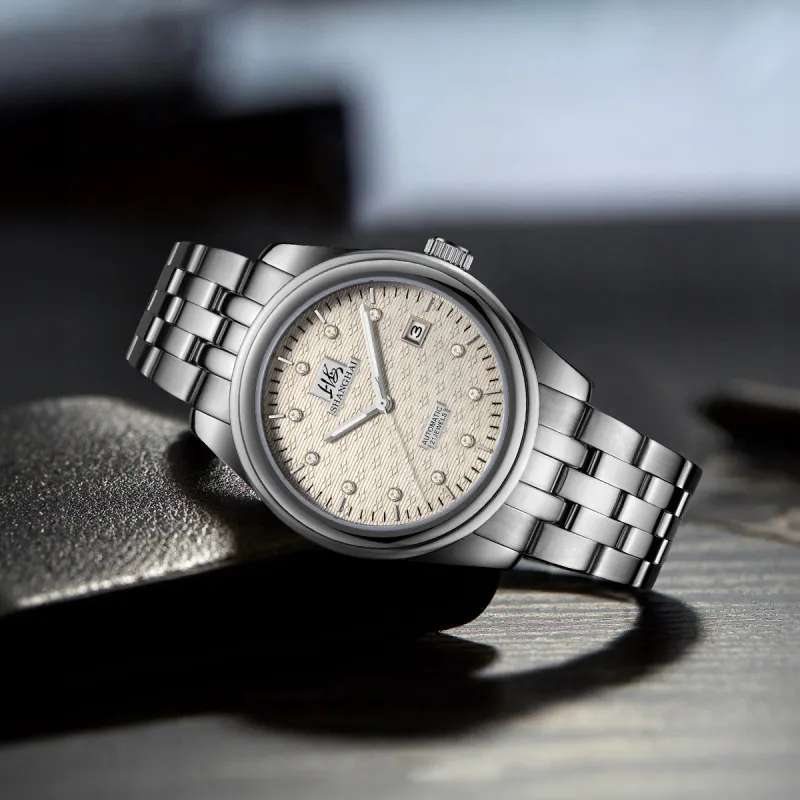 SHANGHAI National Collection Automatic Mechanical Movement Steel Strap Watch Men's Watches White Dial 943 5-5