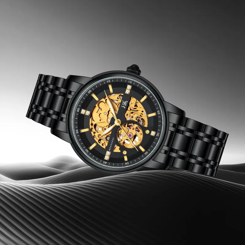 SHANGHAI National Automatic Mechanical Movement Stainless Steel Watchband Watch Men's Watches Cut Out Dial-5