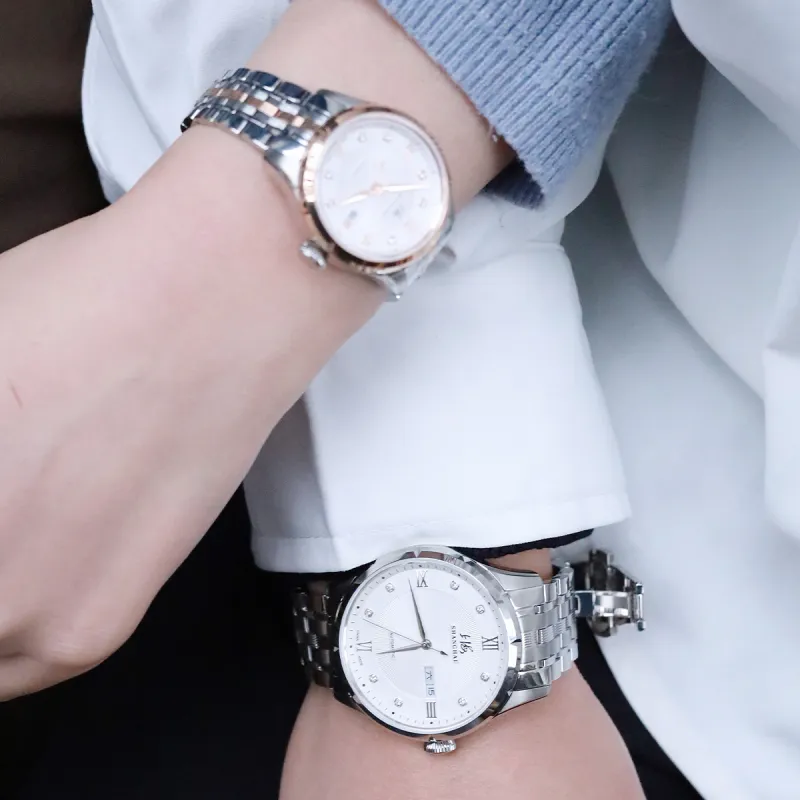 SHANGHAI National Automatic Mechanical Movement Steel Strap Watch Unisex White Dial-48