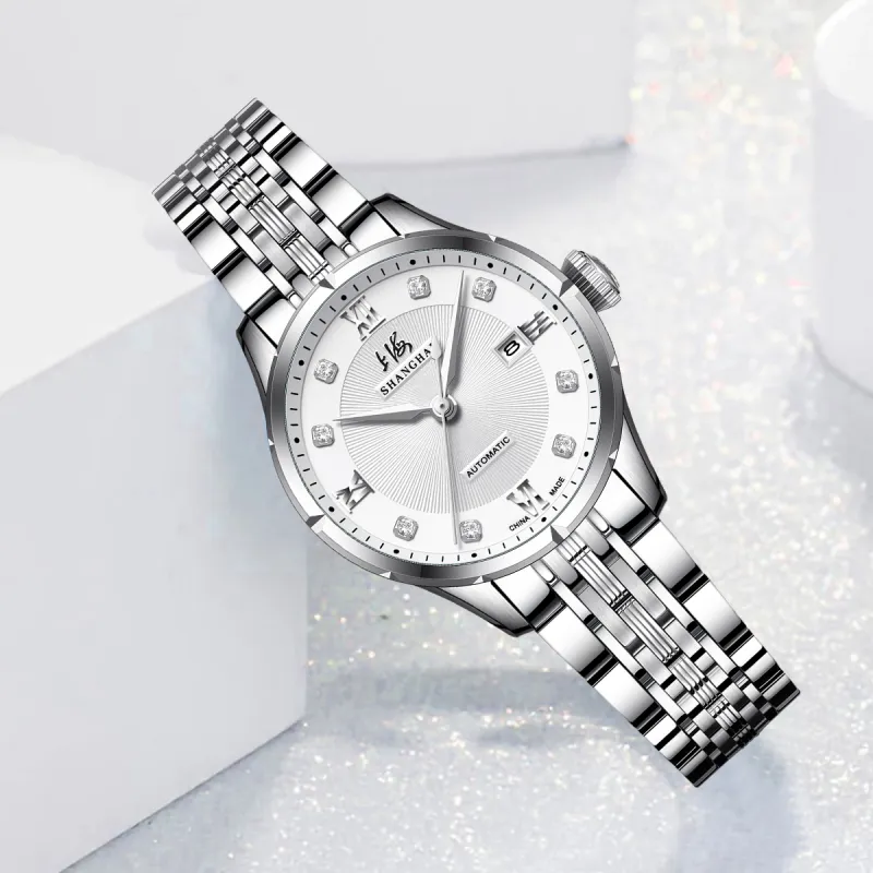 SHANGHAI National Automatic Mechanical Movement Steel Strap Watch Unisex White Dial-31