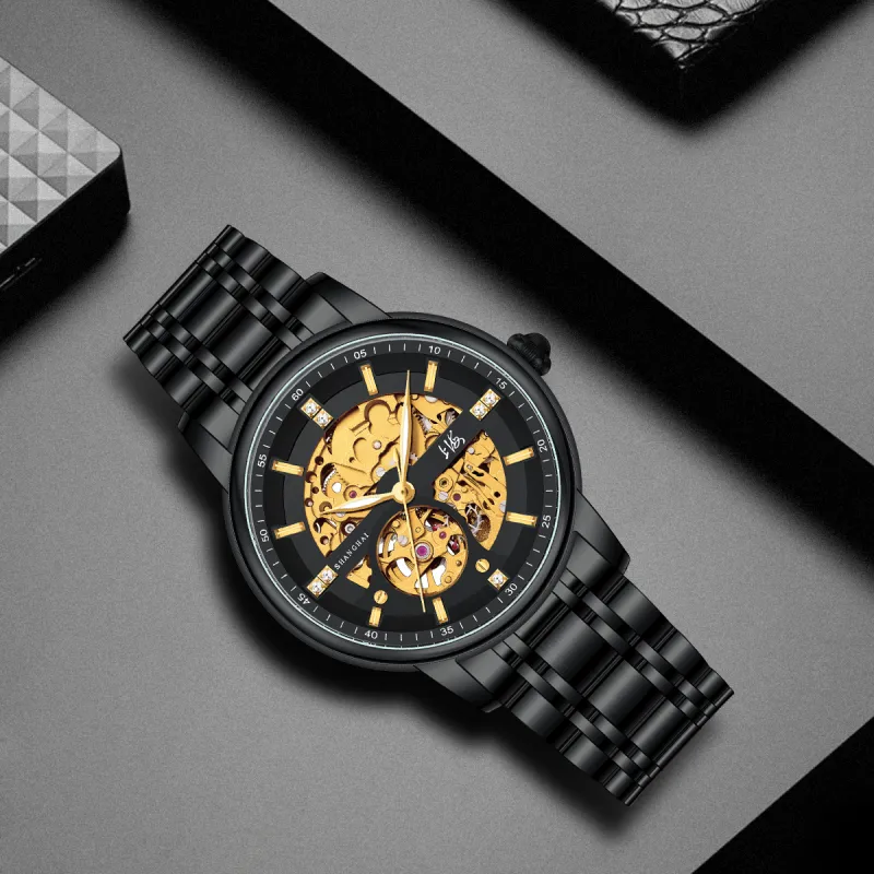 SHANGHAI National Automatic Mechanical Movement Stainless Steel Watchband Watch Men's Watches Cut Out Dial-7