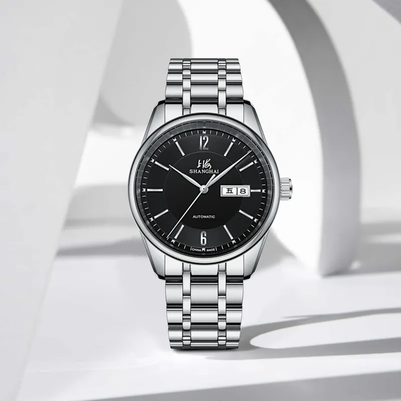 SHANGHAI National Collection Automatic Mechanical Movement Steel Strap Watch Men's Watches White Dial-14