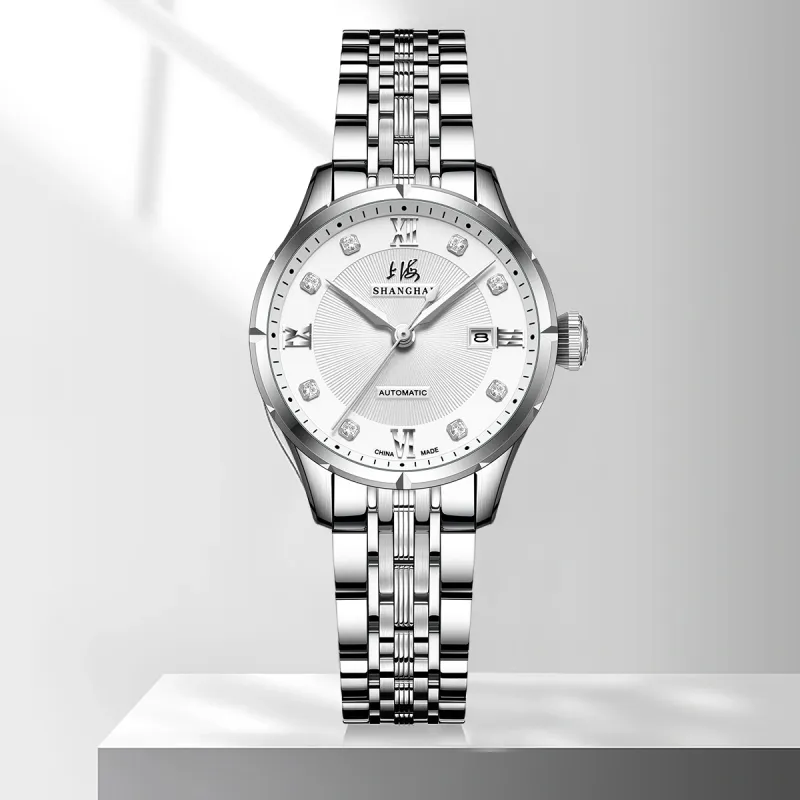 SHANGHAI National Automatic Mechanical Movement Steel Strap Watch Unisex White Dial-28