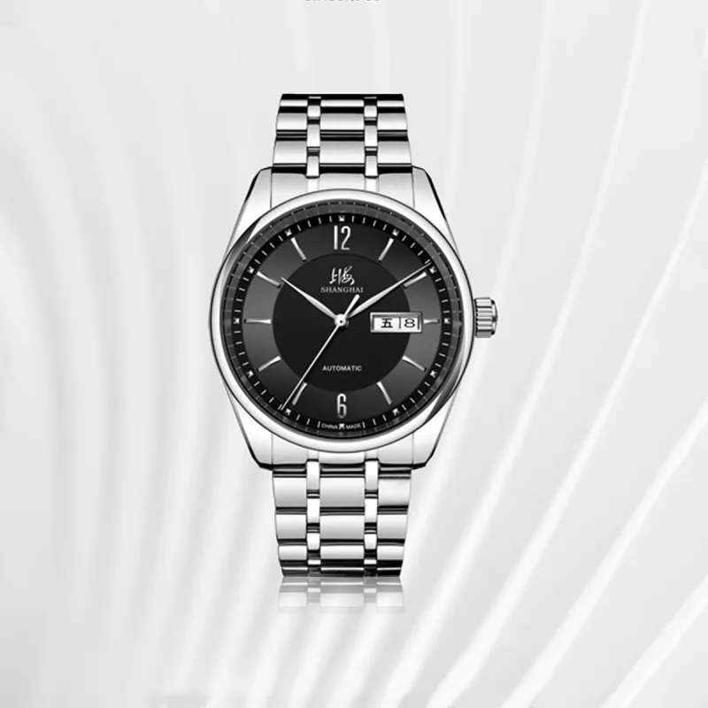 SHANGHAI National Collection Automatic Mechanical Movement Steel Strap Watch Men's Watches White Dial-12