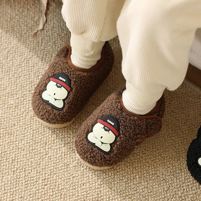Cheerful Mario Cotton Slippers Black/Coffee-9