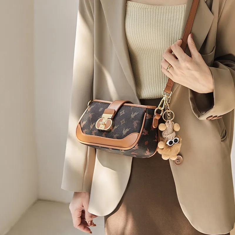 Narandu PVC With Synthetic Leather Shoulder Bag, Crossbody Bag Medium Size Women's Coffee/Ecru & Brown-2