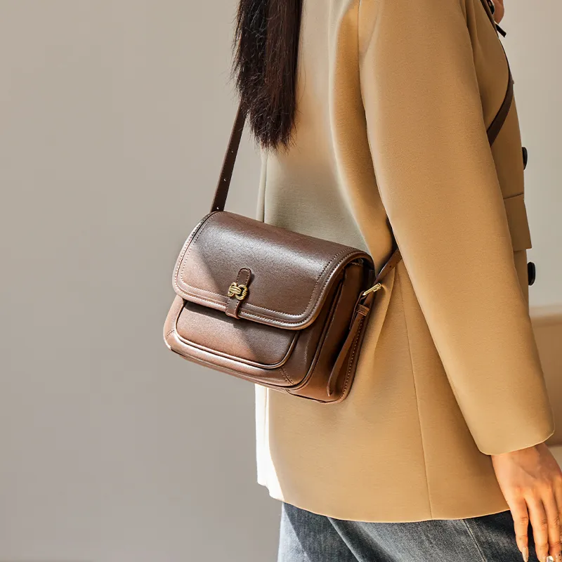 Narandu Cow Leather With Synthetic Leather Messenger Bag, Crossbody Bag Regular Women's Coffee-2