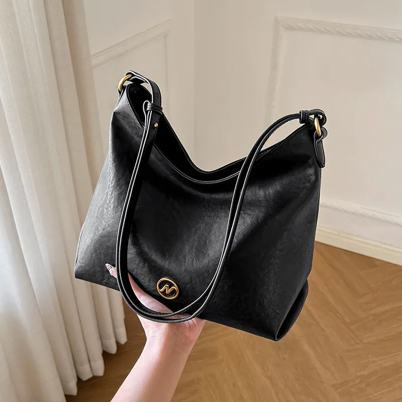 Narandu Cow Leather Patchwork Synthetic Leather Totes Handbag Shoulder Bag Large Size Women's Midnight Black/Gold Brown-6